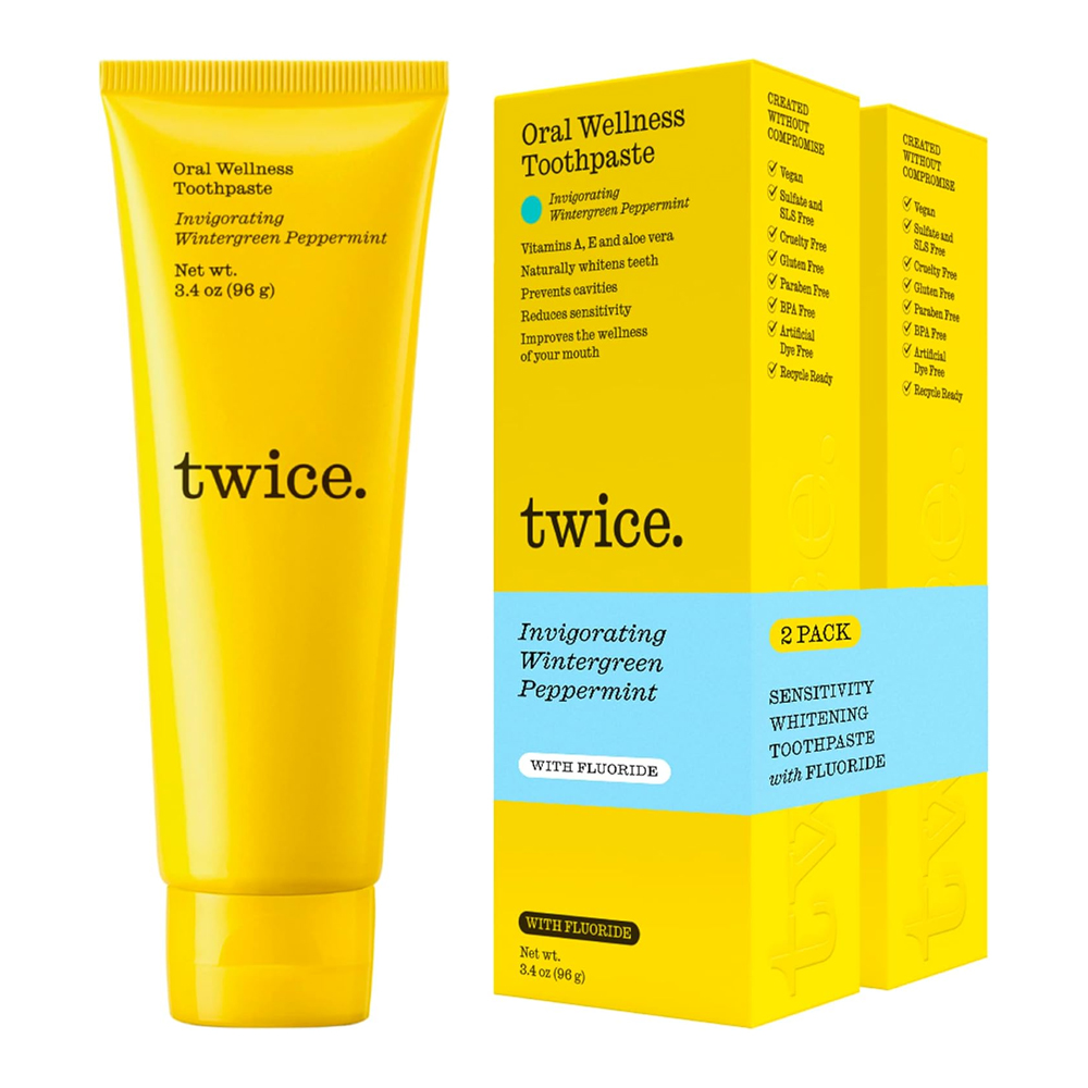 Sensitive Teeth Whitening Toothpaste - SLS Free with Fluoride and Cavity Protection - Wintergreen and Peppermint (2-Pack)