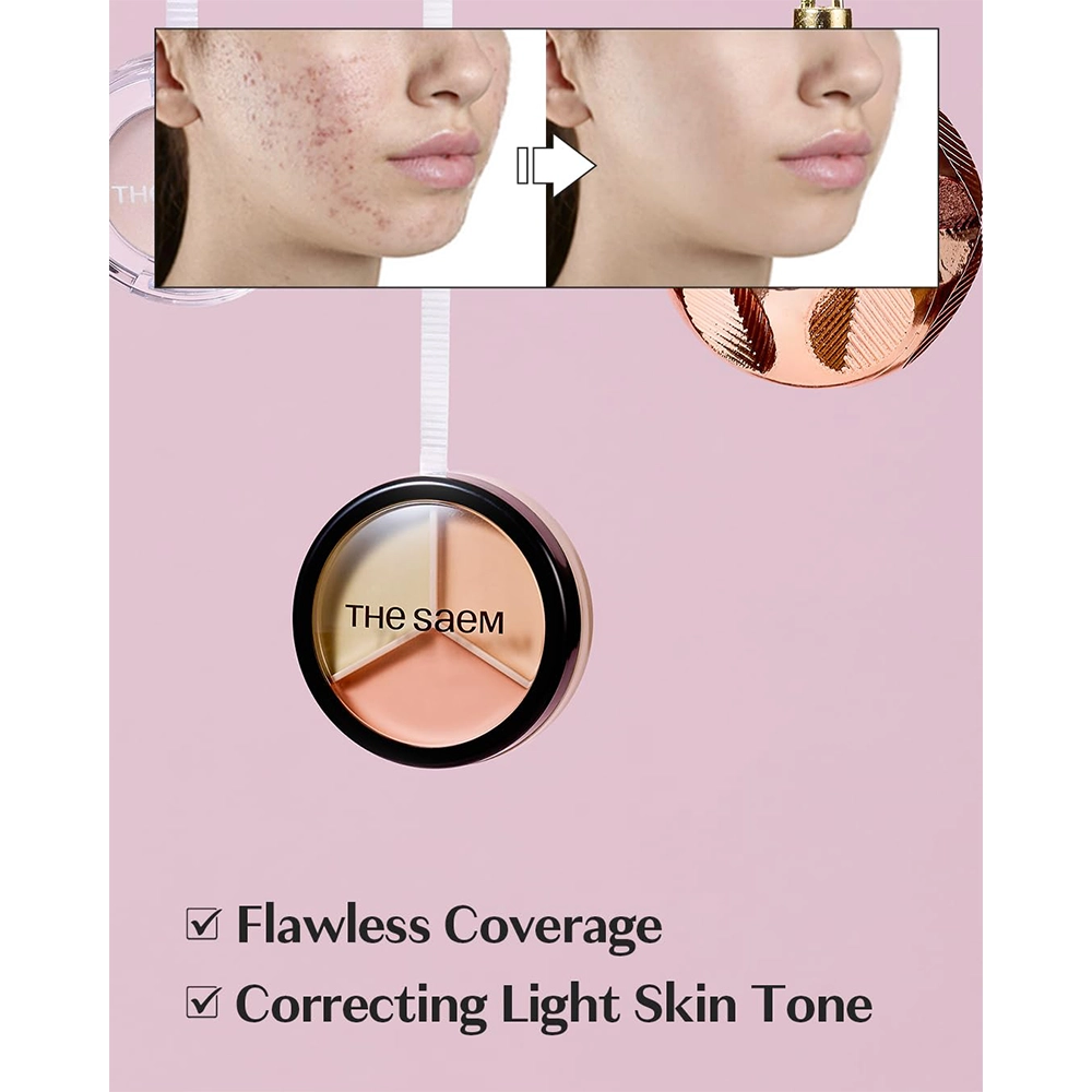 THE SAEM Cover Perfection Triple Pot Concealer 03 Correct Up Beige - 3 Color Full Coverage Concealer - Image 2