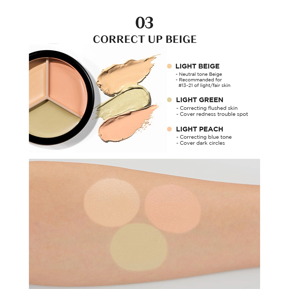 THE SAEM Cover Perfection Triple Pot Concealer 03 Correct Up Beige - 3 Color Full Coverage Concealer - Image 5
