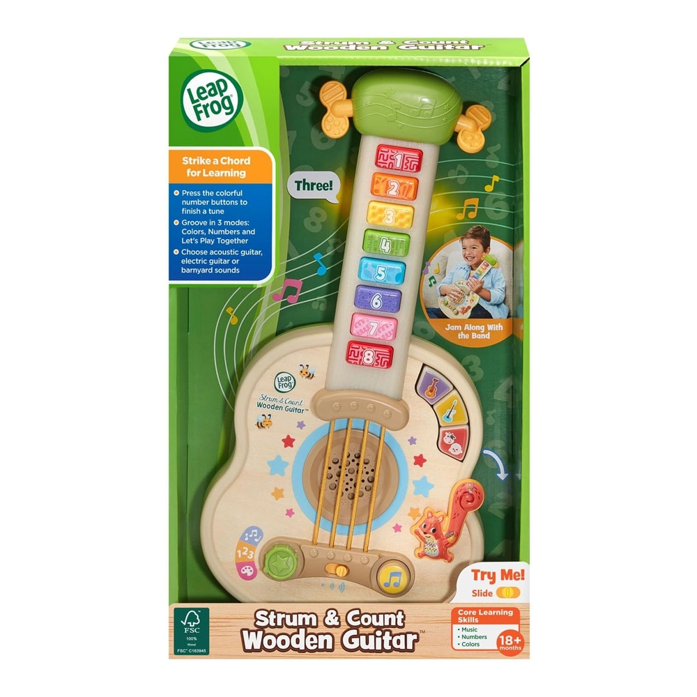 LeapFrog Strum and Count Wooden Guitar, Musical Toddler Toy