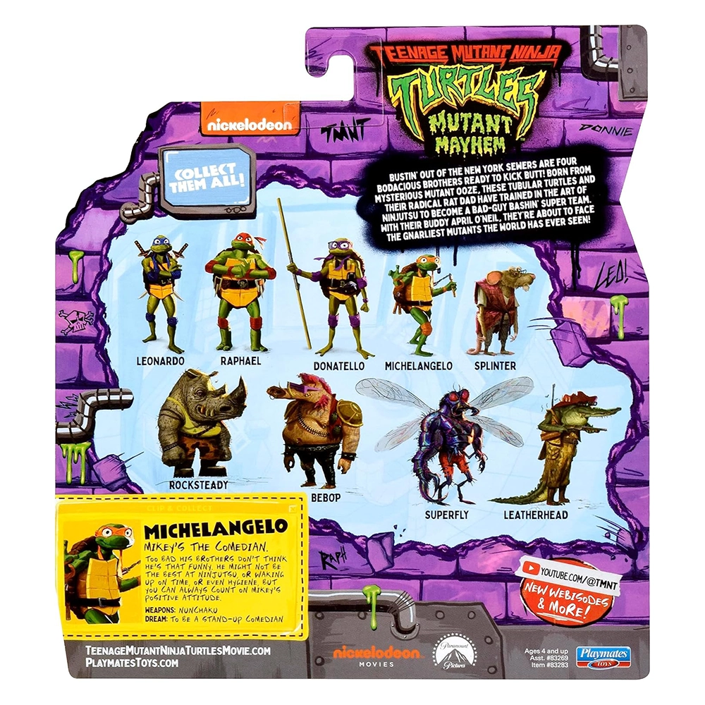 Teenage Mutant Ninja Turtles: Mutant Mayhem 4.25” Michelangelo Basic Action Figure by Playmates Toys - Image 6