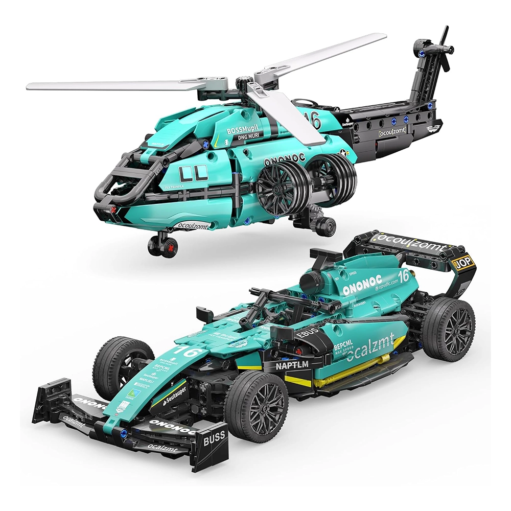 2 in 1 Formula 1 Racing Car Or Helicopter Building Sets, Sports Car Blocks Kit